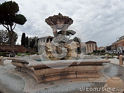 Roma - Fontana dei Tritoni in Piazza al Foro Boario Editorial Stock Photo